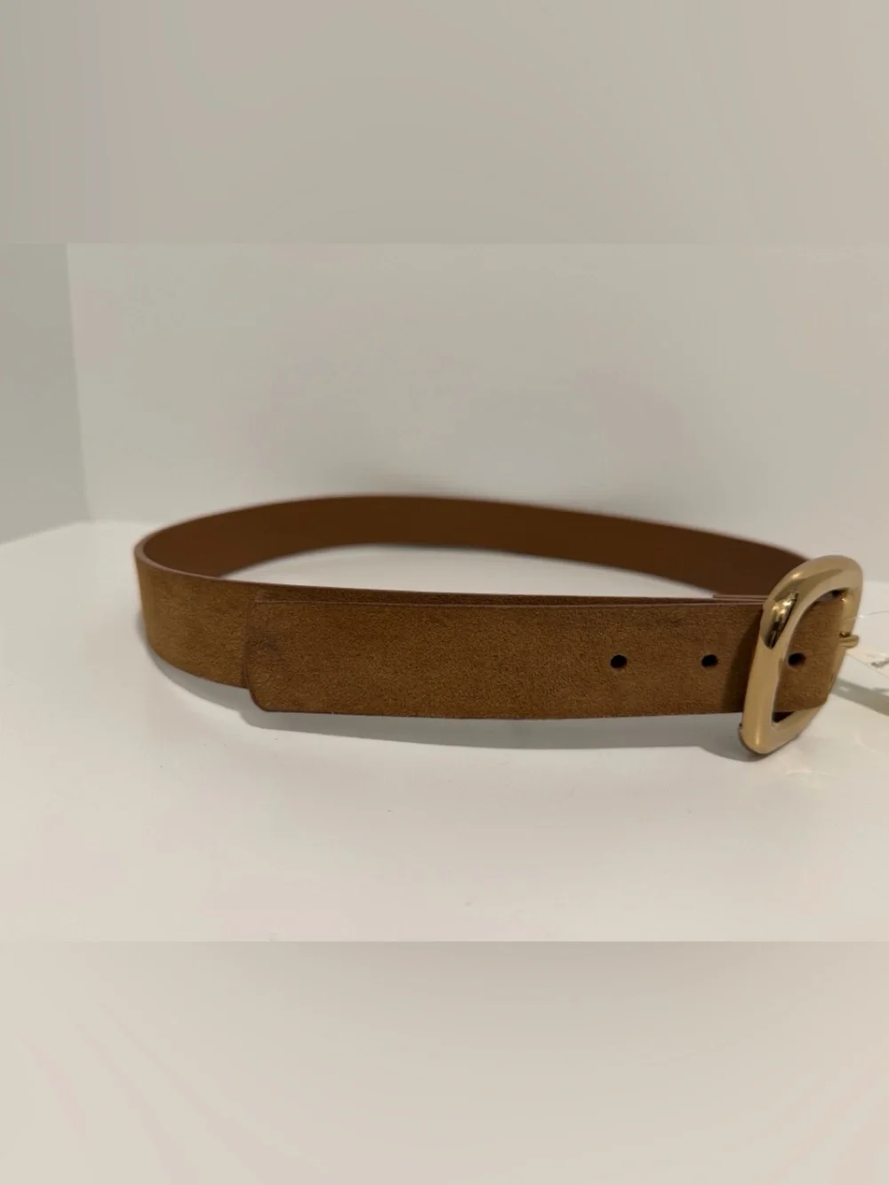Madewell Sculptural Buckle Belt Leather Suede Aged Cognac Gold Size Small NU165